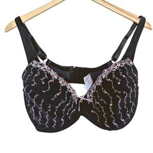 SECRET TREASURES Draping Floral Embroidered Black & Pink Bra Size 40D